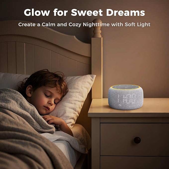 White Noise Machine Alarm Clock: Auto-Dimmable Clock for Bedrooms - 5W Stereo Bluetooth Speaker - Sound Machine with 24 Sleep Sounds for Adults Kids