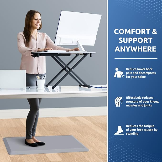 KitchenClouds Kitchen Mat Cushioned Anti Fatigue Kitchen Rug Non Slip Standing Mat Comfort Floor Mats for Sink Office (17.3"x 28"-0.8inch, Grey)