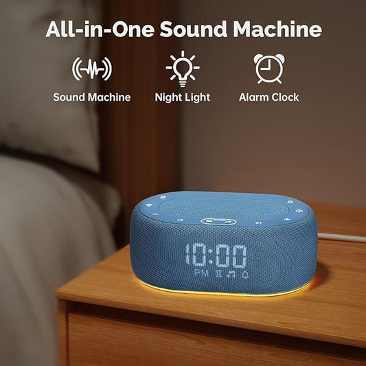 1Mii White Noise Sound Machine for Sleep, Brown Noise Machine for Baby Adults Sleeping, 18 Soothing Sounds with 7-Color Night Light, Timer, Alarm Clock, Volume Control, Remote App Control - Blue