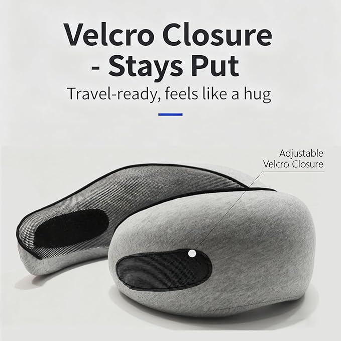 Travel Neck Pillows for Airplanes - Memory Foam Travel Pillow, 360° Ergonomic Neck Support, Compact Design Ideal for Airplane, Car Rides, Office (Gray)
