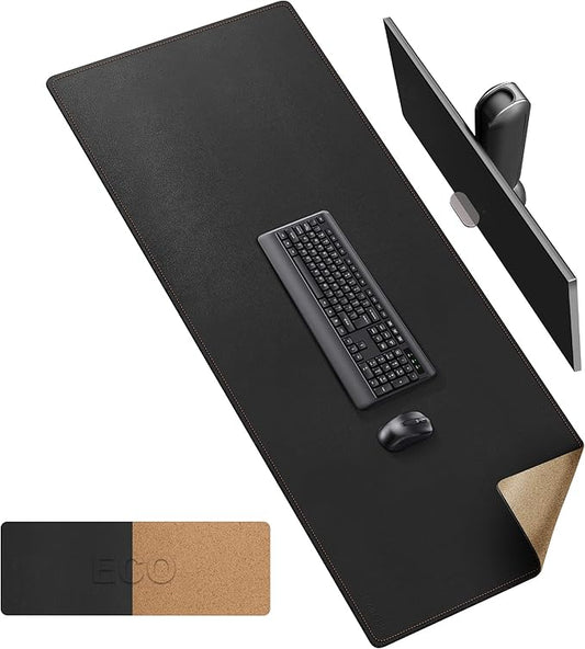 MAIDERN Cork & Leather Desk Mat, 63' x 23.6' Large XXL, Full Size Reversible Desk Pad Protector for Gaming & Home Office (Black)