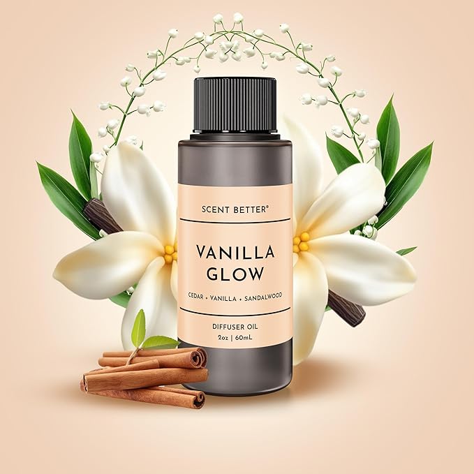 Scent Better Vanilla Glow Aroma Essential Oil Blend: an Aromatherapy Blend of Vanilla, Amber, and Sandalwood for Ultrasonic Diffusers & Nebulizers (2 Fl Oz, 60 mL)