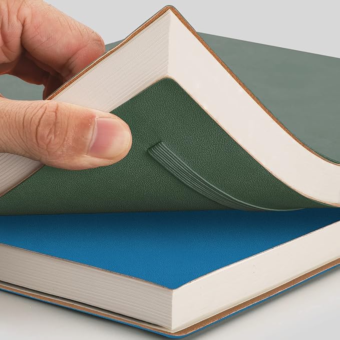 AHGXG College Ruled Notebook 2 Pack - B5 Large Composition Notebook Lined Journal 7.6 x 10 inch, with Thick 100gsm Lined Paper, Total 408 Numbered Pages, Inner Pocket - Green Blue