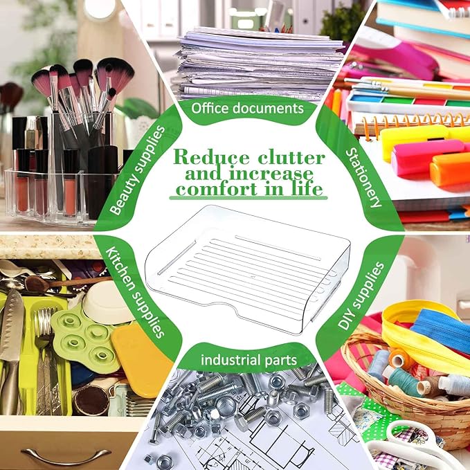 Juexica 4 Pcs Stackable Clear Letter Trays Organizer for Desk A4 Size File Paper Organizer Acrylic Desk Organizer Trays with Anti Skid Bottom for Home Office School (Horizontal Opening Style)