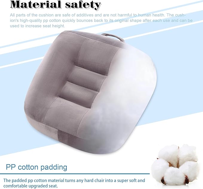 Extra Large Seat Cushion, Thick Chair Cushion Booster for Office Chair, to Rise Height, Velvet Cover with Handle and Anti-Slip Bottom, PP Cotton Filling, Coccyx Pain Relief (Grey, X Large)