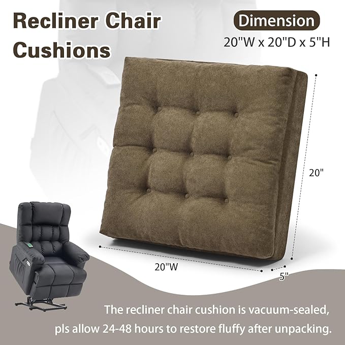 TANYOO Recliner Cushion Patent Dual Layer Fillings Chair Cushion for Elderly 20x20x5 Inches Extra Large Pad for Armchairs Booster Seat Cushions Pain Pressure Relief Brown