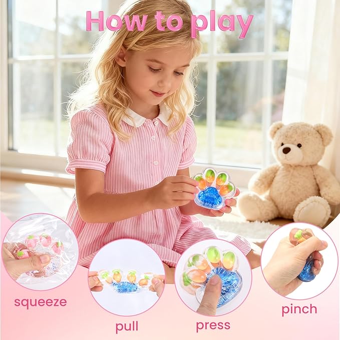 4Pcs Taba Squishy Cat Paw Toys, Colorful Sparkling Powder Cute Kawaii Sensory Fidget Stress Relief Squeeze Toys for Adults, Kids, for Desk, School （Fruit）