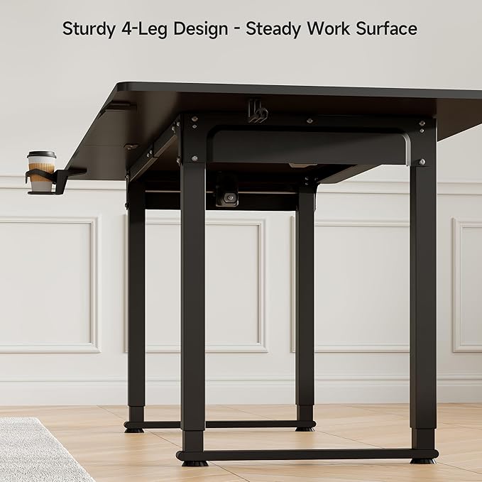 63x30 Inch Adjustable Standing Desk with 4 Legs, Stand up Desk Features a Spacious Rectangular Top, Dual-Motor Lift, and Memory Presets (28-46Inch) for Home Offices or Computer Workstations, Black