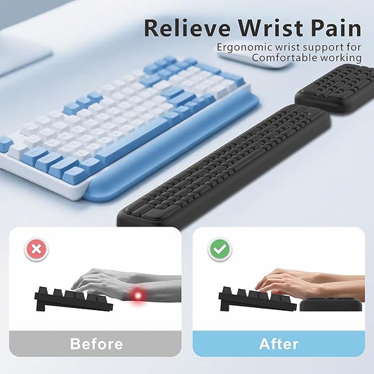 MEKASS Keyboard Wrist Rest, Ergonomic Wrist Pad, Soft Memory Foam Keyboard Hand Rest with Non-Slip Base, Easy Typing, Pain Relief, Comfort Support for Office Work Gaming Computer Accessories (Black)