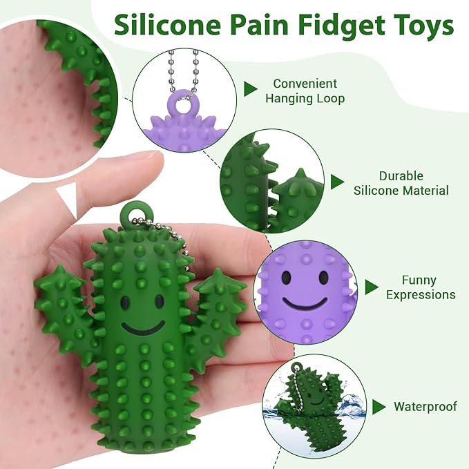 2 PCS Silicone Little Cactus Ouchies Pain Fidget Toys Mini Spiky Sensory Fidget Novelty Sensory Gifts for Adults Teens Anxiety & Stress Relief (GreenPurple, 2P)