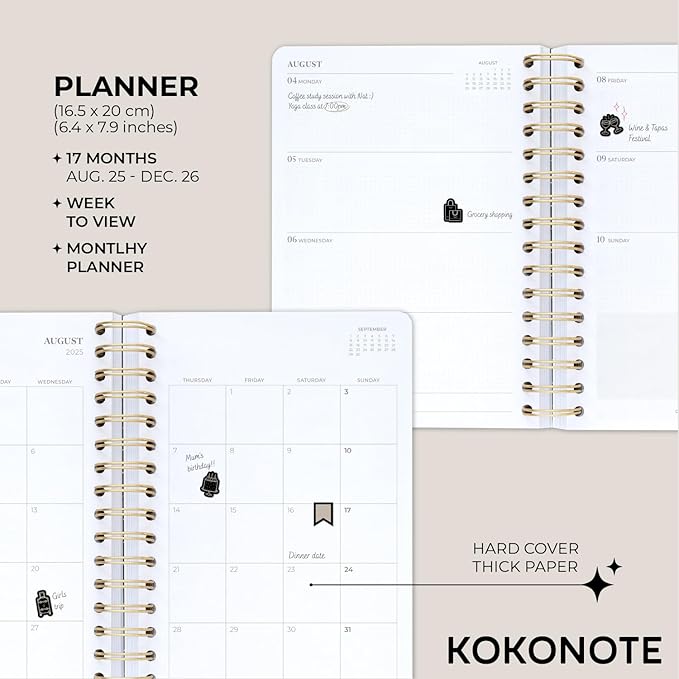 Planner 2025-2026 Gazette - Planner for Women 17 Month(Aug 25/ Dec 26) | Weekly & Monthly Academic planner 2025-2026 | 6.4" x 7.9" | Hardcover Agenda 2025 | Thick paper 120 g/m²