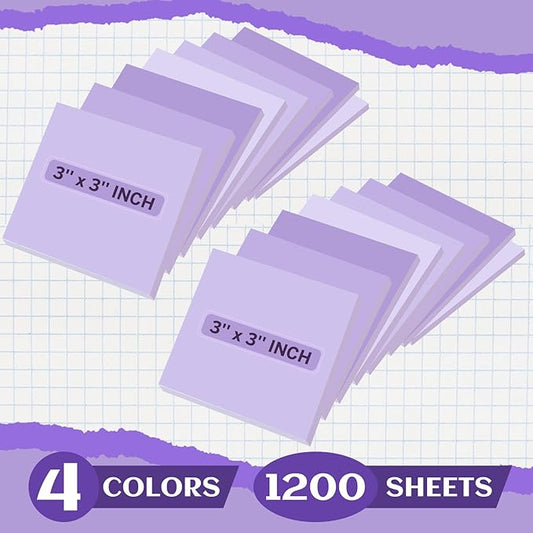 24 Pads Sticky Notes 3x3 Inch Self Stick Bright Color Sticky Note Sticking Posted Notes for School Office Classroom Meeting Home Teacher Supplies, 50 Sheets/pad(Gradient Purple)