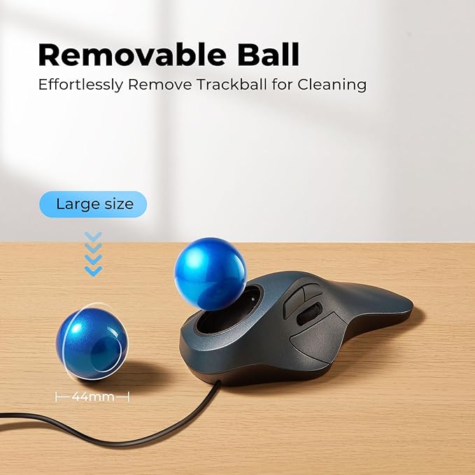 Wired Trackball Mouse for Large Hands, Ergonomic Design Reduces Wrist & Muscle Strain, Precision Tracking with Easy Index Finger Control, Compatible with PC, Laptop, Windows, Mac - Dark Blue