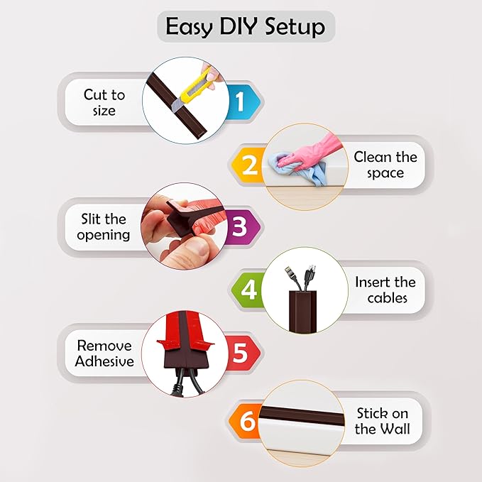 Rubber Bond TV Cord Hider Cable Protector - Strong Self Adhesive Wall Cord Cover Cable Hider - Low Profile Cable Management Wall Cord Concealer Cable Raceway