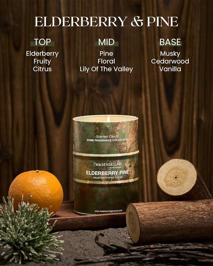 M&SENSE Elderberry Pine Scented Candles Natural Non Toxic, Aromatherapy Candle for Stress Relief Meditation Relaxing, Housewarming Gifts for Women Men, 11.3oz 70 Hour Long Burning