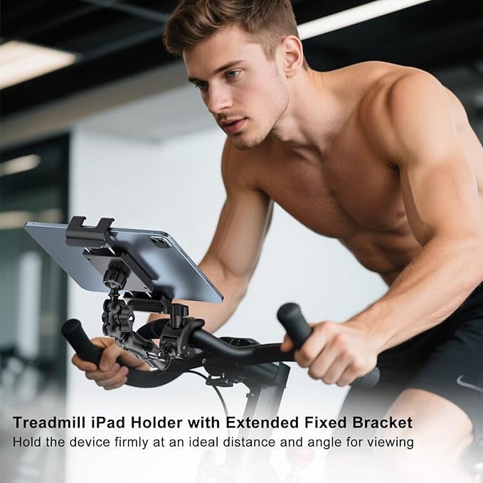PLDHPRO Tablet Mic Music Holder for iPad Clamp Mount Stand, Microphone Tripod Treadmill Stroller Spin Bike Exercise Handlebar Accessories Compatible iPhone iPad Galaxy Tab 5.1-15.6'' Phones Tablets
