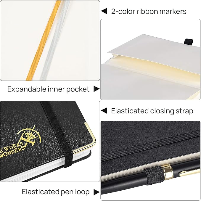 POPRUN Blank Journal Notebook, [A5-5.75'' x 8.25''] - 120 GSM Thick Paper, 141 Numbered Pages, Spiral Hardcover for Men & Women with Pocket, Index Tabs, 8 Perforated Sheets, Oilve