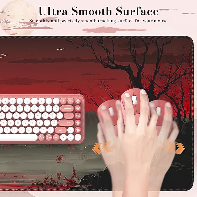 iCasso Desk Protector Mat, Large Japanese Mouse Pad, Stable Rubber Base Mousepad with Stitched Edges, Keyboard Mouse Mat Desk Pad for Work, Game, Office, Home(Full Moon)