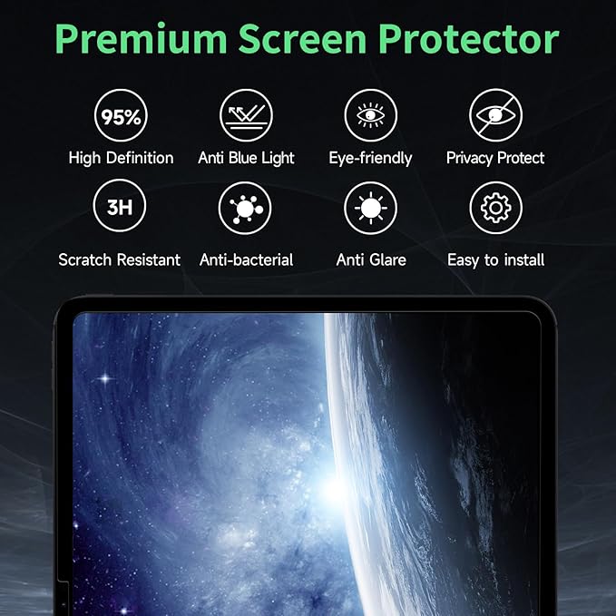 Nano Privacy Screen Protector Compatible with iPad Air 13 In ,Removable iPad Air 13 Inch M2 / M3 (6/7th Gen ,2024/2025) Screen Protector, Anti-Glare Blue Light Film, Bubble Free Anti-Scratch Privacy Filter