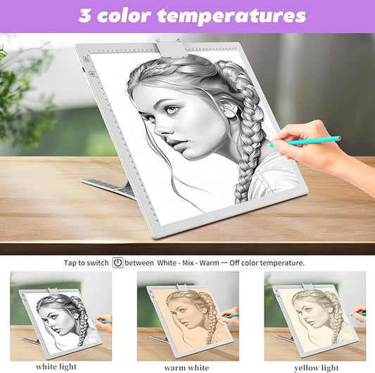 Wireless Rechargeable A3 Light Pad with Carry Bag,Diamond Art Light Board 2500mAh Battery,3 Color Temperatures and Stepless Dimming,Light Box for Tracing,Diamond Painting,Weeding Vinyl