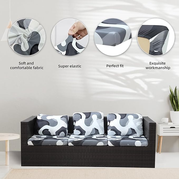 8Pcs Stretch Patio Cushion Coversfor Outdoor Couch Cushion Covers Replacement,Outdoor Sofa Covers Patio Slipcovers Couch Cover,Washable Furniture Cover (Pattern 1, Cover Only)