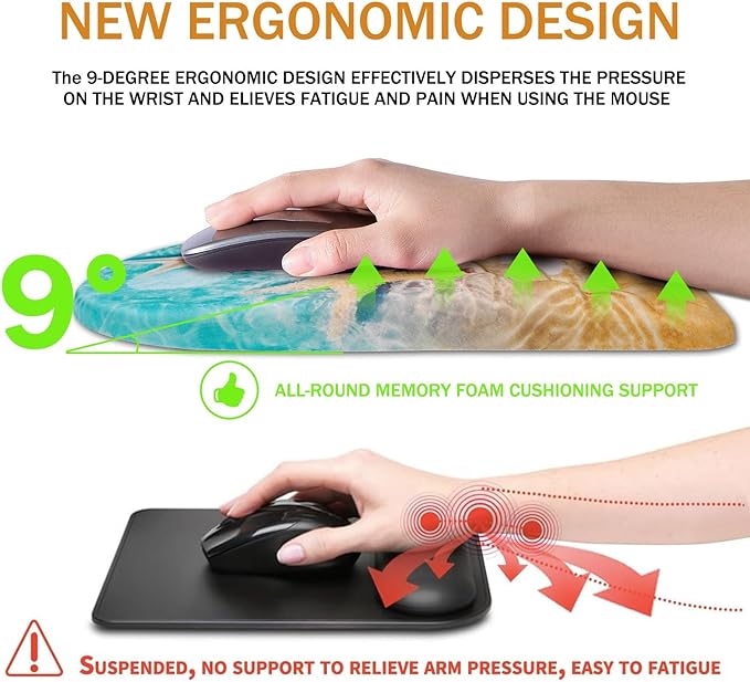 Ergonomic Mouse Pad Wrist Support,Upgrade Mousepad with Massage Design,Non-Slip PU Base Desktop Mouse Pads for Pain Relief, Computer, Office & Home,12 x 8 in（F-Starfish and Seashell ）