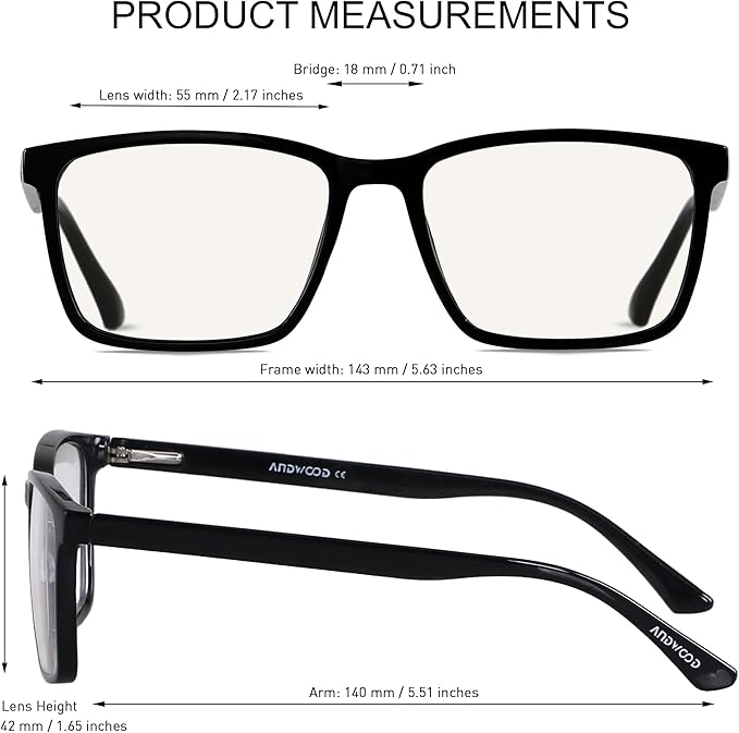 ANDWOOD Blue Light Blocking Glasses Men Women Computer Filter Large Frame Bluelight Blocker Anti Blue Ray Lightweight AR002