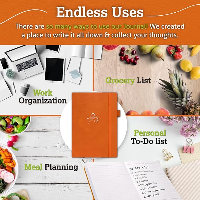 Bright Line Eating Blank Lined Journal Notebook, Vegan Leather Journal w/Lay-Flat Binding, Orange Notebook Journal for Women & Men, Writing Journal, Food Journal, Travel Journal, Fitness Journal