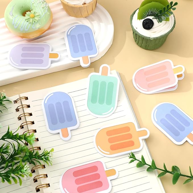 24 Pack Popsicle Sticky Note 6 Colors Ice Pop Memo Pad Colorful Summer Reminder Note for Annotating Office Classroom Study, 480 Sheets