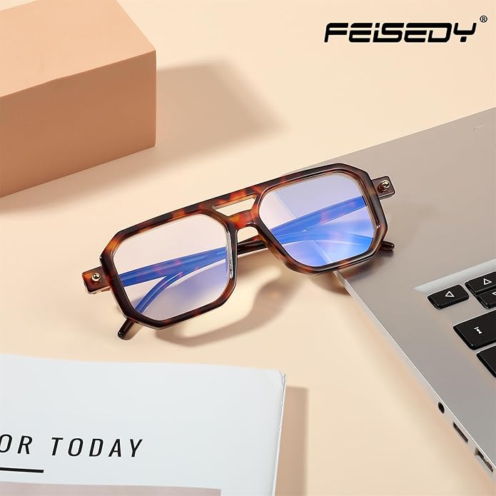 FEISEDY Vintage Square Blue Light Blocking Glasses Women Men 70s Flat Aviator Glasses Computer Anti Glare B0062