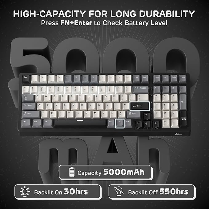 RK ROYAL KLUDGE F99 Wireless Mechanical Keyboard with Numper Pad, Tri-Mode Hot Swappable 95%100 Keys Gaming Keyboard BT/2.4G/USB-C, Pro Software, 5000mAh Battery, Customed Silent Switches