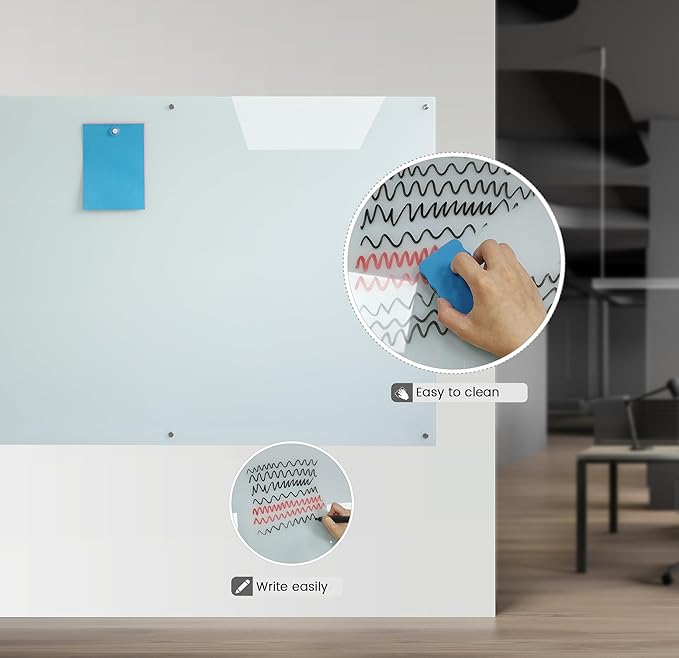 Glass Magnetic Dry-Erase Board -72"x48"Frameless Wall Mounted Glass Whiteboard for Wall, Large Frameless Magnetic White Board for Office, Home & School