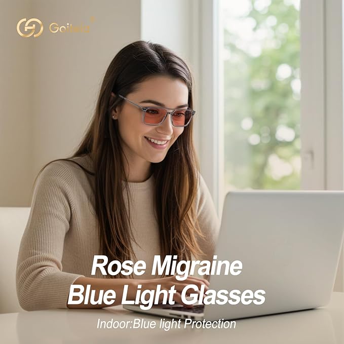 Goiteia FL-Rose Migraine Glasses,Blocks 480–520 nm Light, Light Sensitivity Glasses for Fluorescent LED Glare,Photophobia