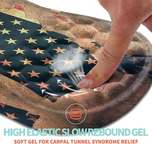 Ergonomic Mouse Pad Wrist Support with Memory Foam Massage Bulge, Carpal Tunnel Pain Relief Mousepad Wrist Rest for Mouse(12x8 inch, USA Flag Map)
