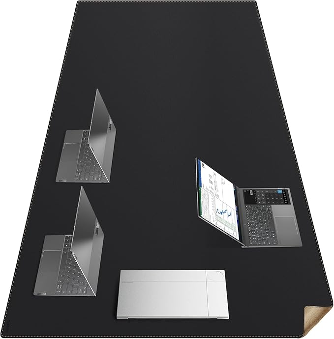 MAIDERN Leather Desk Mat Large XL, 70.8” x 40” Reversible Office Desk Pad Mat, Cork & Leather Large Mouse pad for Desk, Waterproof Computer Desk Mat for Gaming Home Office (Black)