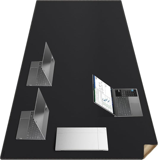 MAIDERN Leather Desk Mat Large XL, 70.8” x 40” Reversible Office Desk Pad Mat, Cork & Leather Large Mouse pad for Desk, Waterproof Computer Desk Mat for Gaming Home Office (Black)