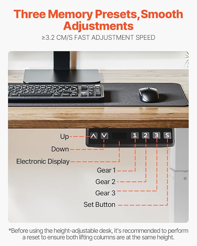 VEVOR Dual Motor 3 Stage Standing Desk Frame, Adjustable 26"-50.8" Height & 43.3"-70.1" Length Electric Stand Up Computer Desk Legs, Ergonomic DIY Workstation Base for Home Office(Frame Only)