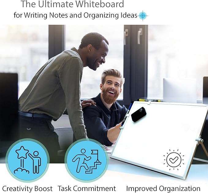 12x16 Magnetic Dry Erase Whiteboard – Double-Sided Desktop Board with Stand, 8 Markers, 4 Glass Magnets, Eraser, Marker Holder – Portable Wipe Off Board for Desk, Wall, School, Home