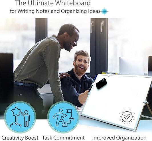 12x16 Magnetic Dry Erase Whiteboard – Double-Sided Desktop Board with Stand, 8 Markers, 4 Glass Magnets, Eraser, Marker Holder – Portable Wipe Off Board for Desk, Wall, School, Home