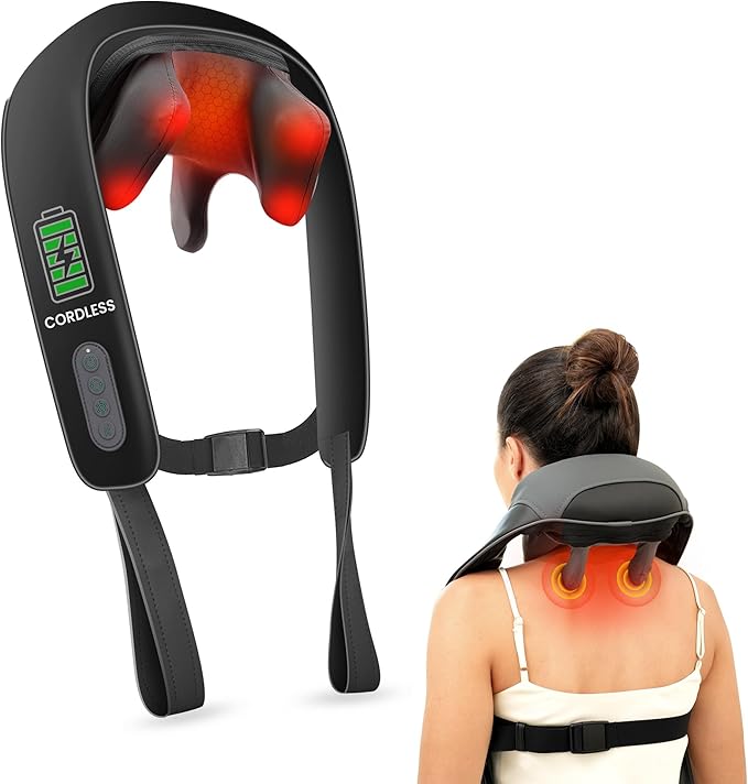 Snailax Neck Massager for Pain Relief Deep Tissue, Neck Massage with Heat, Cordless Massager for Back and Shoulder Pain, Deep Kneading Back Massager, Gift for Mom Dad