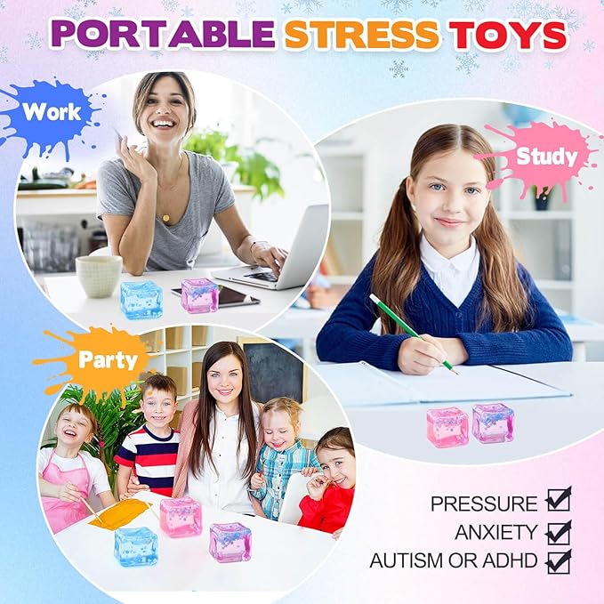 Ice Cube Fidget Toy for All Ages: 3 Pcs Sensory Squishy Fidget Toys, Square Stress Balls, Classroom Prizes, Anxiety Relief Stress Cube Gift for Kids Teens Adults