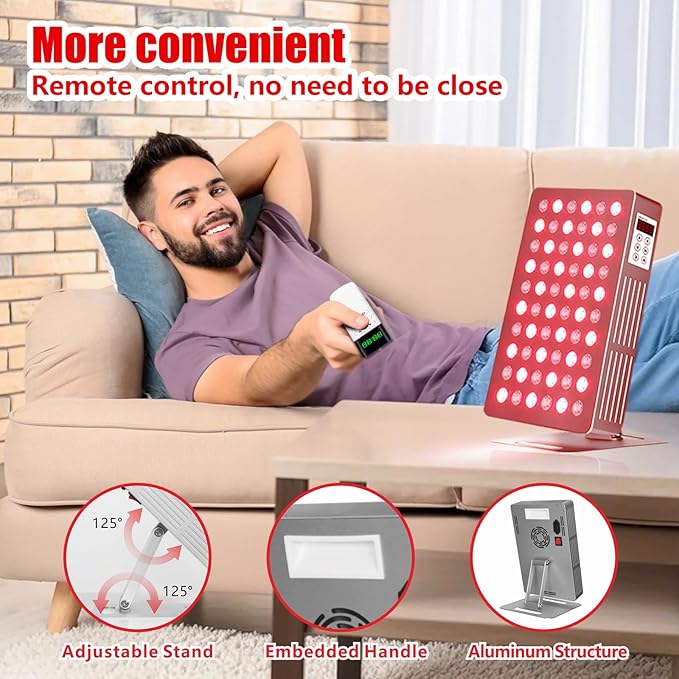 Red Light Therapy for Face and Body, 630nm 660nm 810nm 830nm 850nm Near Infrared Light Therapy Panel, 60 Dual Chip High Power LED Device, 5 Wavelength LED Light Therapy for Skincare, Sleep, Pain