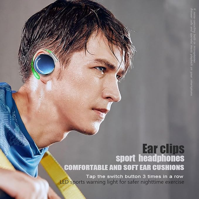 Wireless Earhook Headphones Bluetooth 5.3 Open Buds Wireless Earbuds Over Ear Hooks Bluetooth Headphones with Microphone Clip on Bluetooth Earphones On Ear Headphones with Earhooks