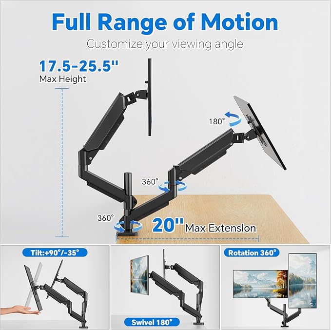 Simple Trending Dual Monitor Stand, Monitor Arm, Computer Stand, Adjustable Stand for 2 Monitors Holds up to 20 lbs, Vesa Mount for 17-32 inch Computer Screens, Black