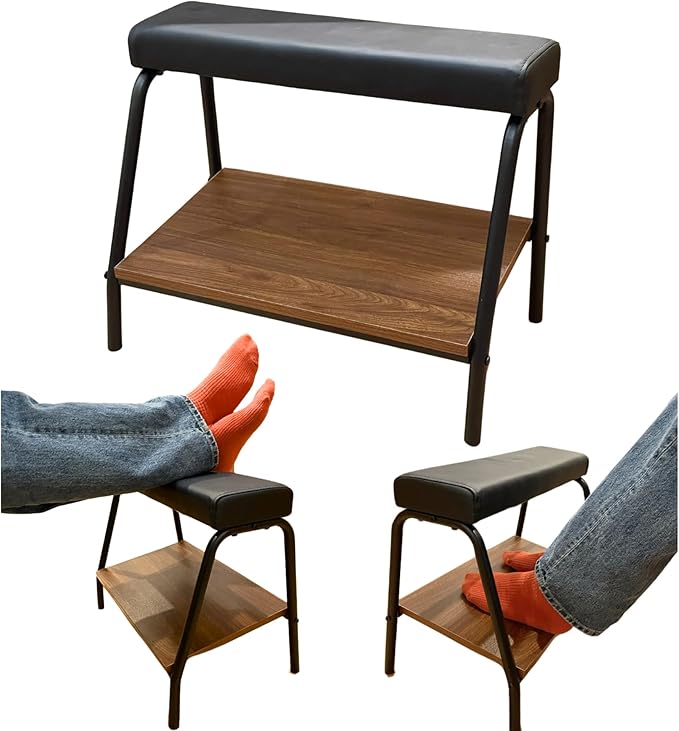Double Step Footrest Under Desk Versatile Foot Stool Ottoman for Comfortable Desk Work Office Life (Black)