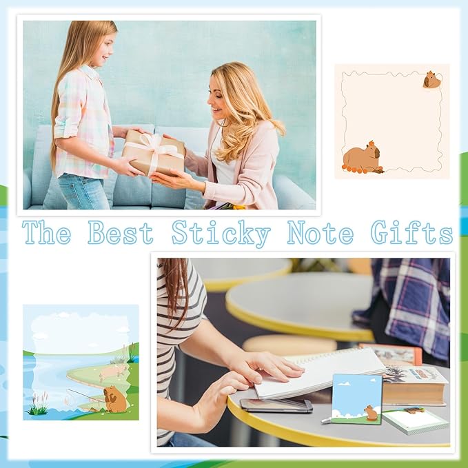Capybara Sticky Notes Gifts - 9Pack Cute Sticky Notes 3x3 Funny Gifts for Capybara Lovers Cartoon Notepads Animals Post Pads for Women Men Office School Supplies 450 Sheets