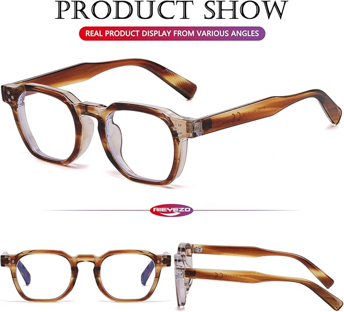 AIEYEZO Retro Blue Light Glasses for Men Women Square Thick Framed Eyeglasses Trendy Vintage Computer Glasses
