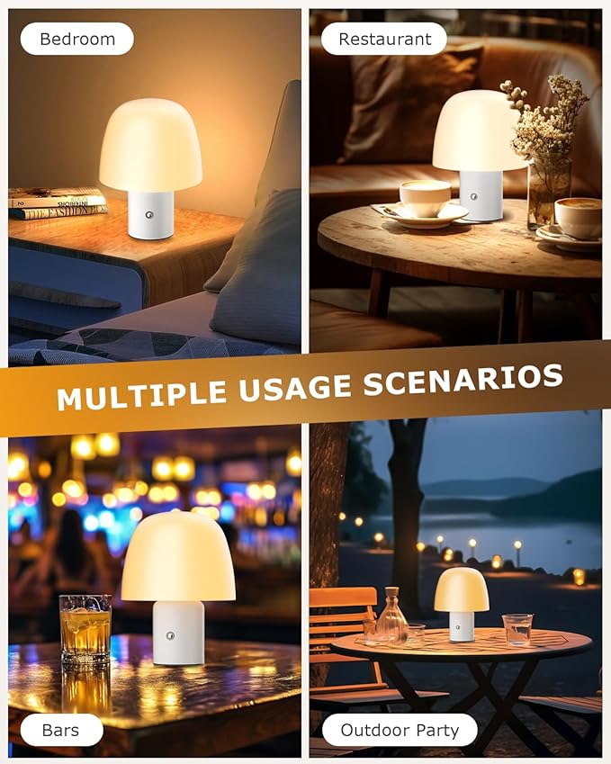 Portable LED Table Lamp, Cordless Desk Lamp Rechargeable, 3-Color Touch Stepless Dimming Night Light for Bedroom/Children's Room/Terrace/Dining Room/Cafe (White)