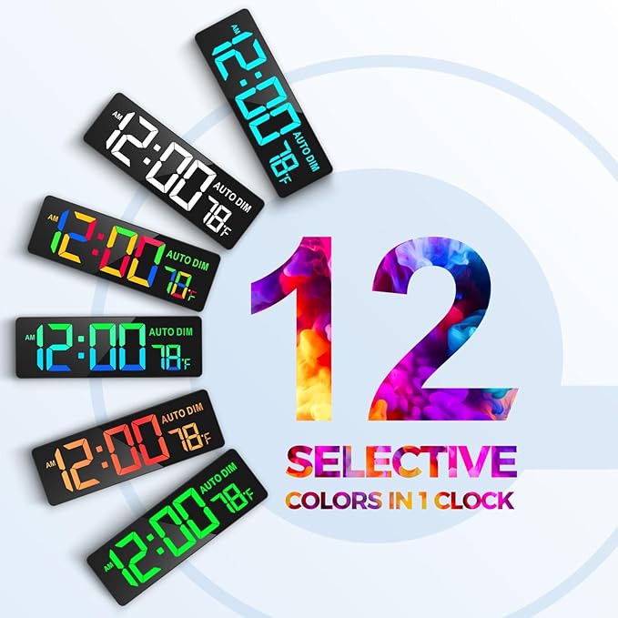 REACHER 16.5" Large Digital Wall Timer Clock with Countdown Timer, Auto Dimmer, Temperature, Remote Control, LED Wall Clock for Office, Home Decor, Kitchen, Living Room, Gym, Classroom