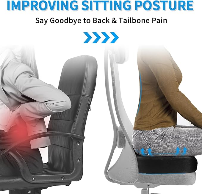 Luxury Seat Cushion, 3 Inch Thick Memory Foam for Pressure Relief, Sciatica, Tailbone Pain & Back Pain Relief, Multi-Use for Bleachers, Car, Gaming, Office Chair